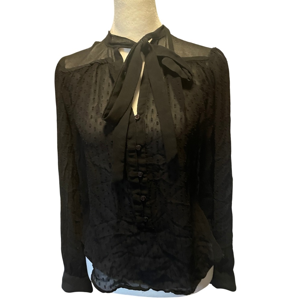 Women Edgy Victorian Whimsigoth Sheer Mesh Polka Dot Button Front Top Small Slit